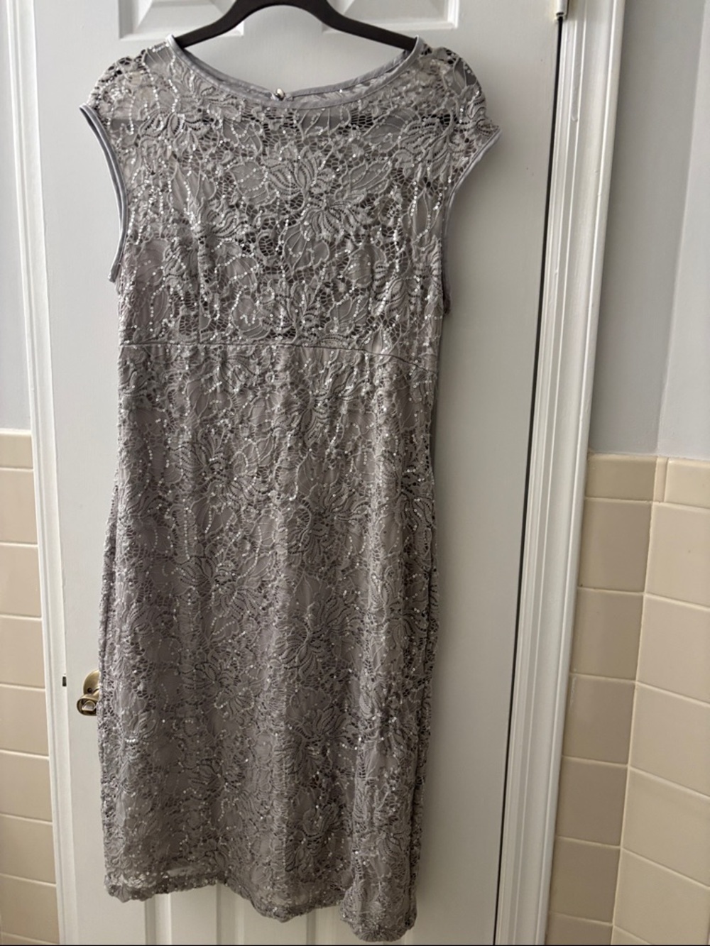 Beaded Lace Midi Dress in Silver